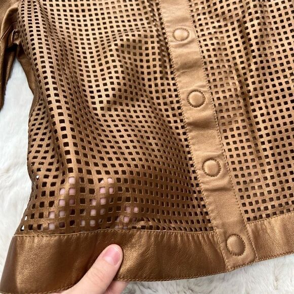 J’Envie Leather Jacket Metallic Copper 3/4 length sleeves snaps size women’s M - Picture 4 of 11
